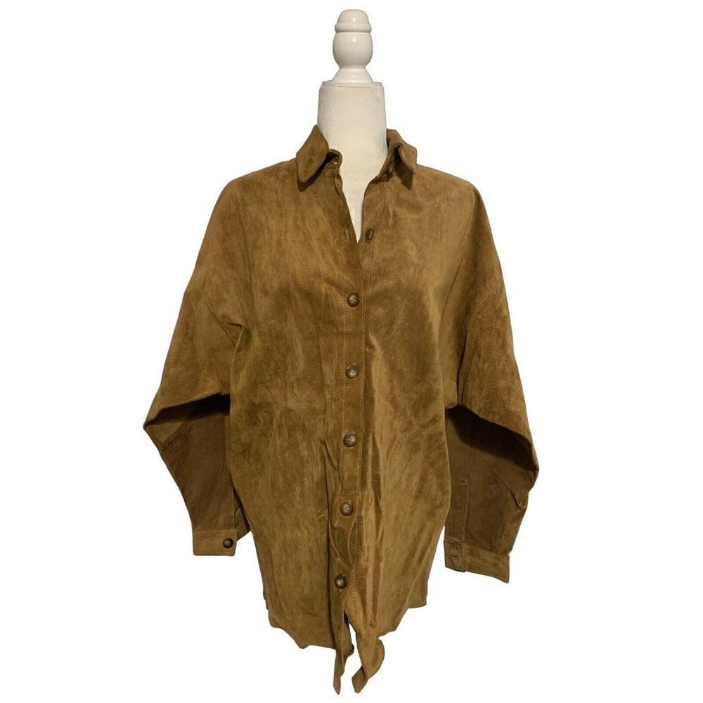 positano pelle Vintage camel brown Genuine suede long sleeve jacket Large